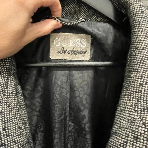 Vintage Guess Los Angeles black & white zip Pea Coat lined wool blend large - Picture 9 of 12